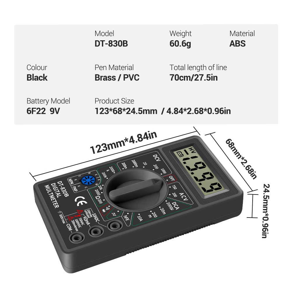 Đồng Hồ Vạn Năng Kỹ Thuật Số DT830B Màn Hình LCD 750 / 1000V Kèm Phụ Kiện