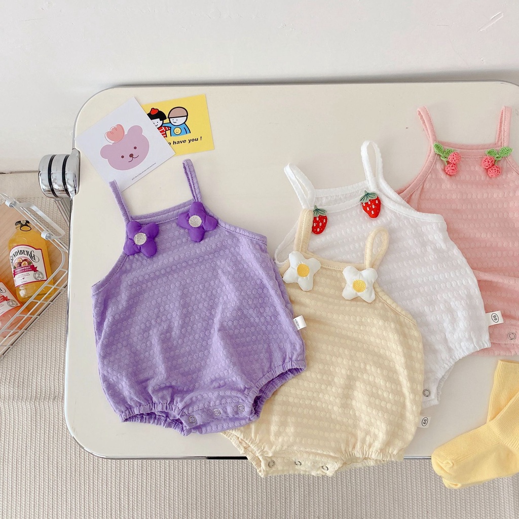 Bộ Áo Liền Quần Hai Dây Hình Hoa Trái Cây Dễ Thương Dành Cho Bé Gái