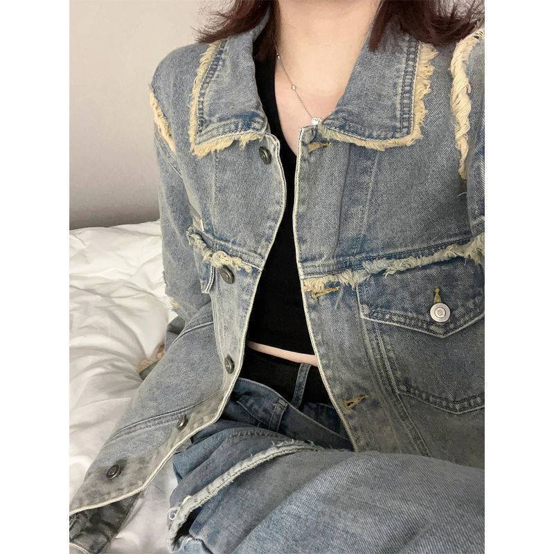 Jiashucheng Áo Khoác Denim Màu Xanh Nhạt Nhạt Dáng Rộng Phong Cách Retro Mùa Xuân Mới Cho Cặp Đôi