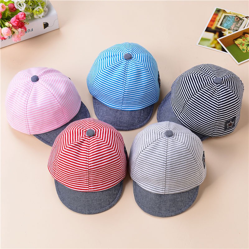 Mũ Lưỡi Trai Vải Cotton Kẻ Sọc Ngang Có Thể Điều Chỉnh Kích Cỡ Cho Bé