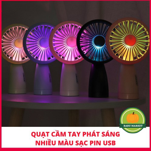 Quạt cầm tay tích điện sạc pin siêu tiện dụng có đèn led phát sáng nhiều màu