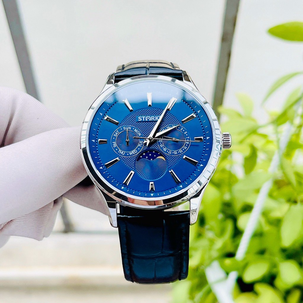 Đồng Hồ Nam Starke Chính Hãng Moonphase Mặt Đen Chống Xước, Chống Nước