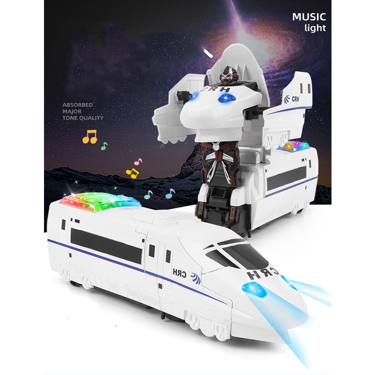 Tàu Điện Biến Hình Robot 2in1 Phát Sáng Phát Nhạc