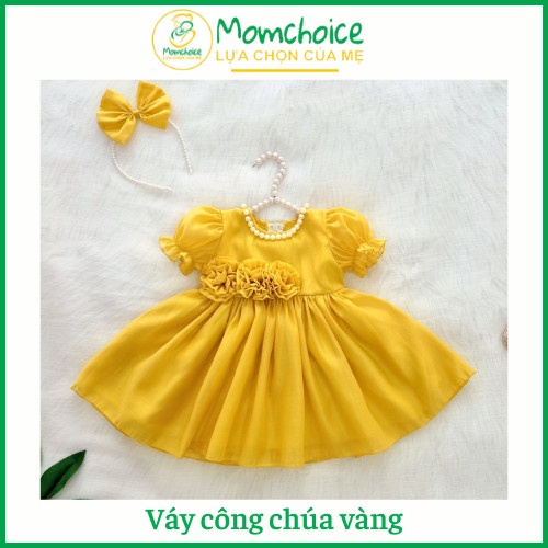 Váy công chúa vàng óng ánh❤️FREESHIP❤️Váy đầm trẻ em đính cư.ờ.m kèm cài ngọc từ 3kg-18kg chất tơ nến(lót lụa habutai)