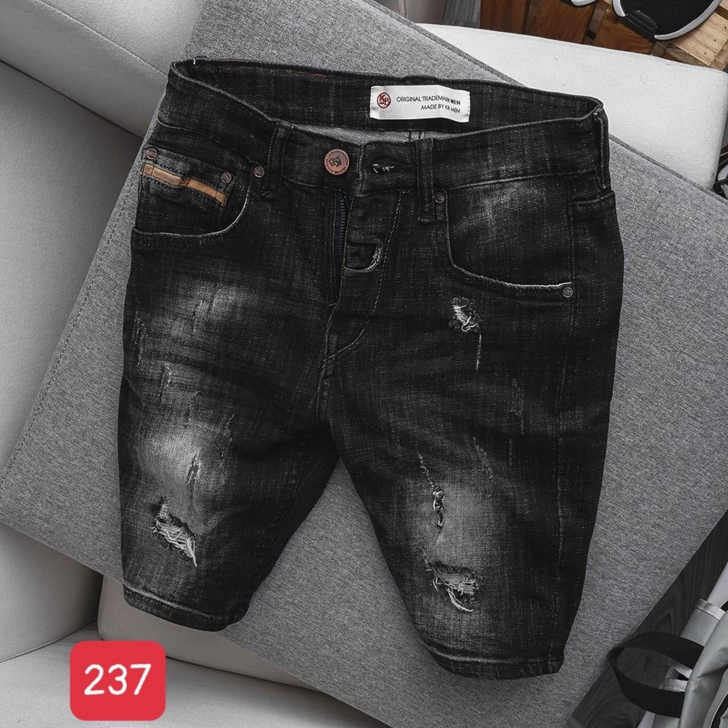 Quần short jean nam màu đen rách chất bò - quần short jean ngắn nam co giãn thời trang cao cấp Mimishop122 ms237