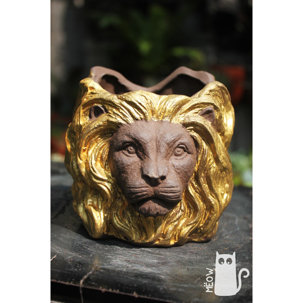 CHẬU ĐẤT NUNG ĐẦU SƯ TỬ ĐEN ĐỒNG