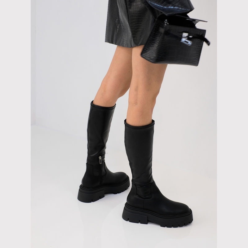 Boots da mềm cao cổ che bắp đế 6cm