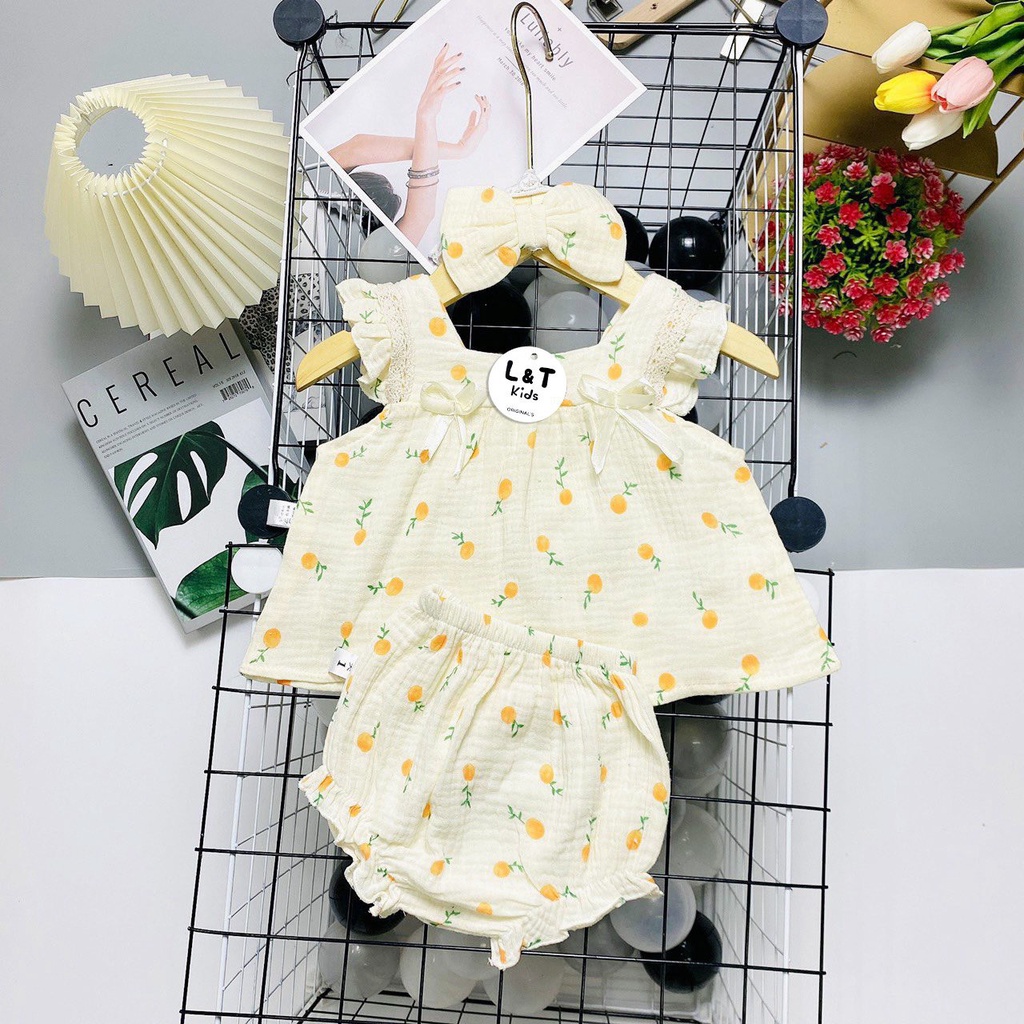 Bộ Đồ 2 Dây Cho Bé Gái Vải Đũi Xô Muslin Hoạ Tiết, Đồ Bộ Cho Bé Gái - AN.KID