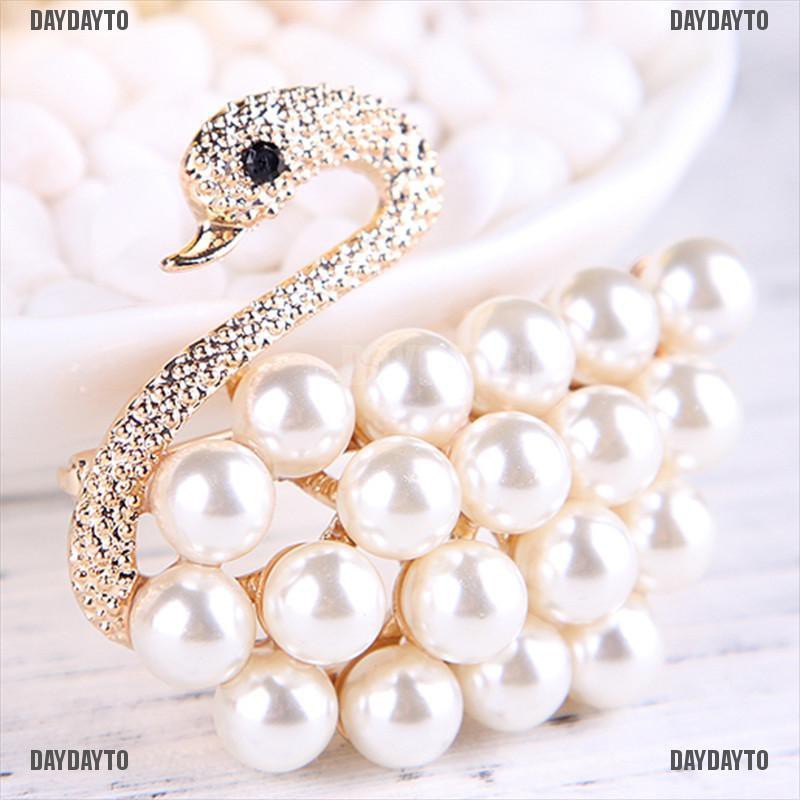 Ghim Cài Áo Hình Thiên Nga Đính Ngọc Trai Nhân Tạo Thời Trang Cho Nữ