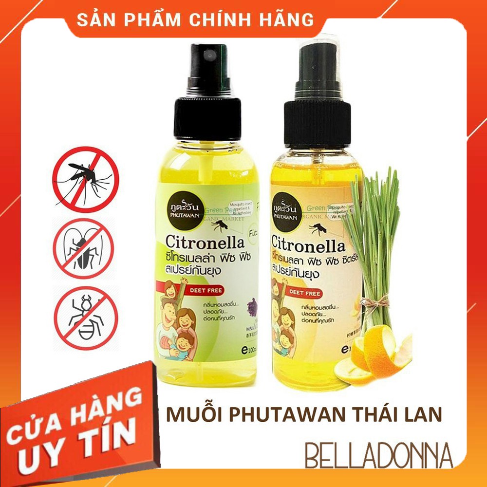 [CHÍNH HÃNG - GIÁ SỈ] Xịt chống muỗi Citronella Phutawan Thái Lan 100ml (An toàn cho bé & phụ nữ có thaI)