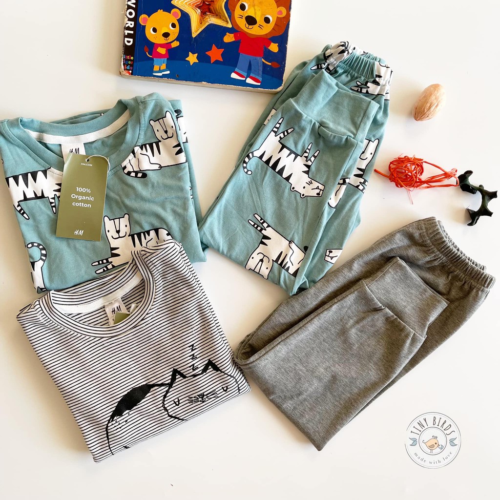 Đồ Bộ Dài Tay Bé Trai Bé Gái Cotton Đồ Bộ Thu Đông Mèo Con