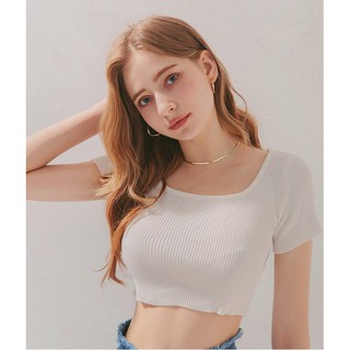 Áo croptop len gân cổ chữ U nữ Air Space 2040121030