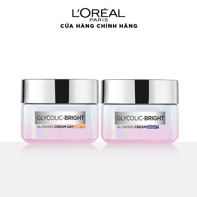 [Quà tặng không bán] Bộ kem ngày đêm dưỡng sáng mờ thâm nám L'Oreal Paris Glycolic Bright Glowing Cream SPF17 15ml x2