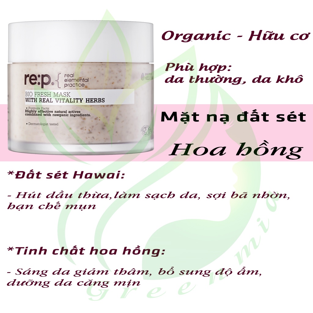 Mặt Nạ Đất Sét Re:p Tinh Chất Hoa Hồng Dưỡng Trắng Da RE:P BIO FRESH MASK WITH REAL VITALITY HERBS 130G [NHẬP KHẨU]