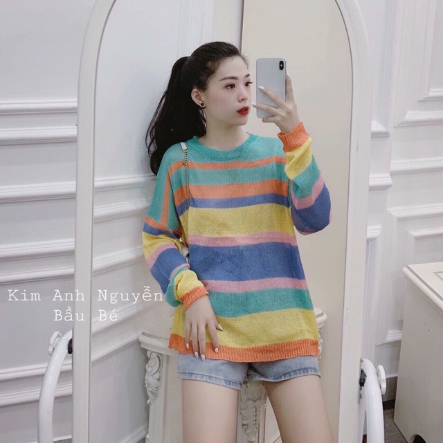 Áo len kẻ cầu vồng siêu xinh HOT HIT | BigBuy360 - bigbuy360.vn