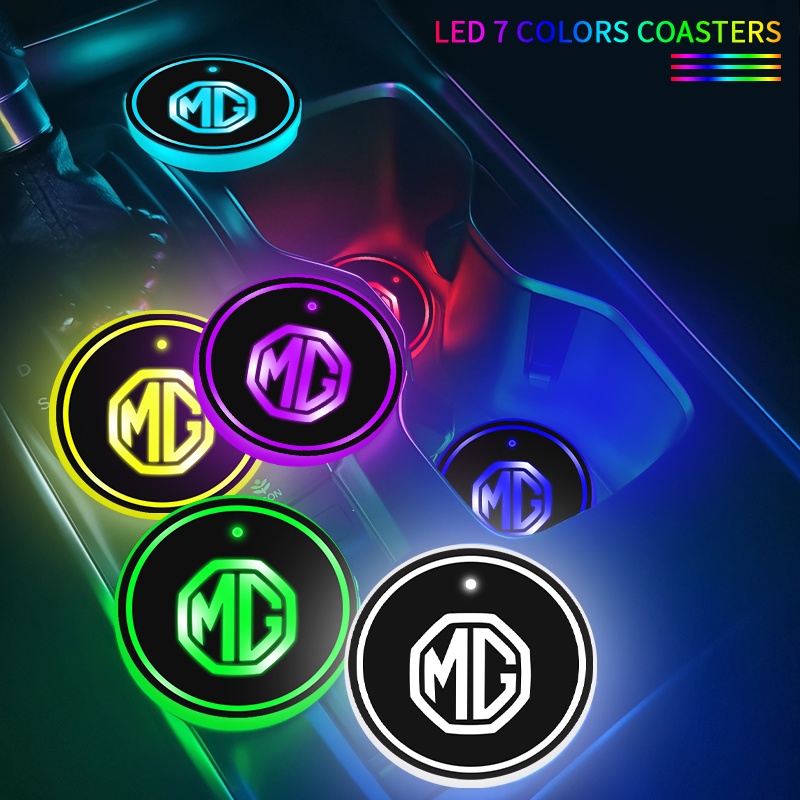 Bộ 2 Miếng Lót Cốc Chống Trượt Chống Thấm Nước Có Đèn LED 7 Màu Sắc Cho Xe Hơi MG 3 5 6 7 MORRIS GS GT MG350 MG3SW ZS