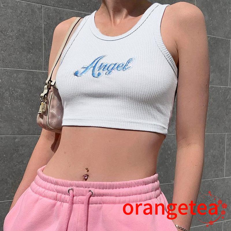 Women Letter Embroidery Tank Top Vest Top Summer Fashion Sleeveless Crop Top for Ladies