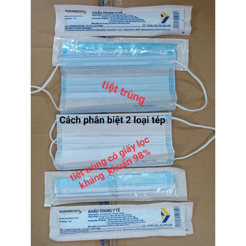 Khẩu trang y tế DANAMECO TIỆT TRÙNG 1 CÁI/GÓI CÓ GIÂÝ LỌC KHÁNG KHUẨN (MÀU XANH) 50 cái/hộp