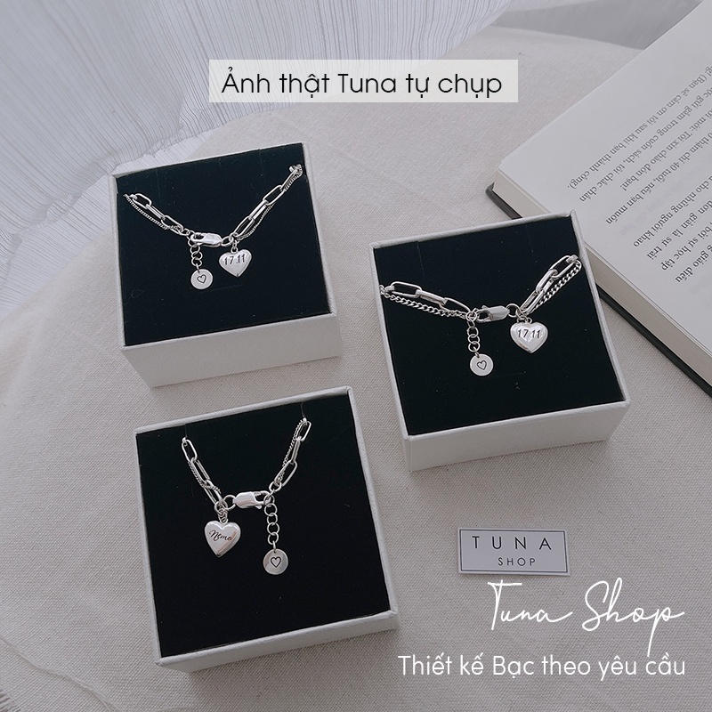 Lắc tay Bạc nữ thiết kế, Vòng tay 𝐊𝐡𝐚̆́𝐜 𝐜𝐡𝐮̛̃ 𝐯𝐚̀ 𝐥𝐚̀𝐦 𝐬𝐢𝐳𝐞 𝐭𝐡𝐞𝐨 𝐲𝐞̂𝐮 𝐜𝐚̂̀𝐮- 𝐀̉𝐧𝐡 𝐭𝐡𝐚̣̂𝐭 Cam kết chuẩn Bạc TUNASILVER