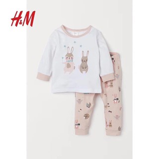 Bộ cotton bé gái HM thỏ hồng