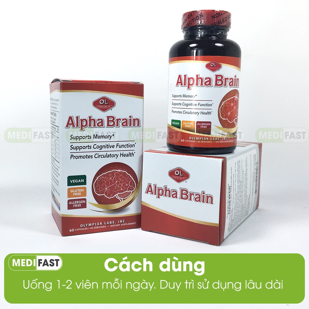 Alpha Brain bổ não, tăng cường trí nhớ, tập trung  từ Olympian Labs Mỹ Hộp 60 viên từ Ginkgo biloba 120mg
