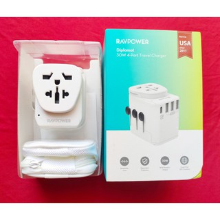 Bộ sạc du lịch RAVPOWER Sạc nhanh 30W Nhỏ gọn và kiểu dáng đẹp,  3 cổng USB +1 USB-C RP-PC099