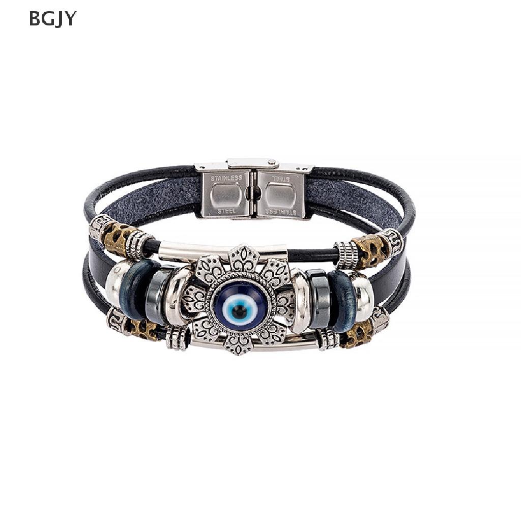 BGJY Lucky Eye Turkish Evil Eye Bracelets Punk Multilayer Leather Handmade Bracelet NEW