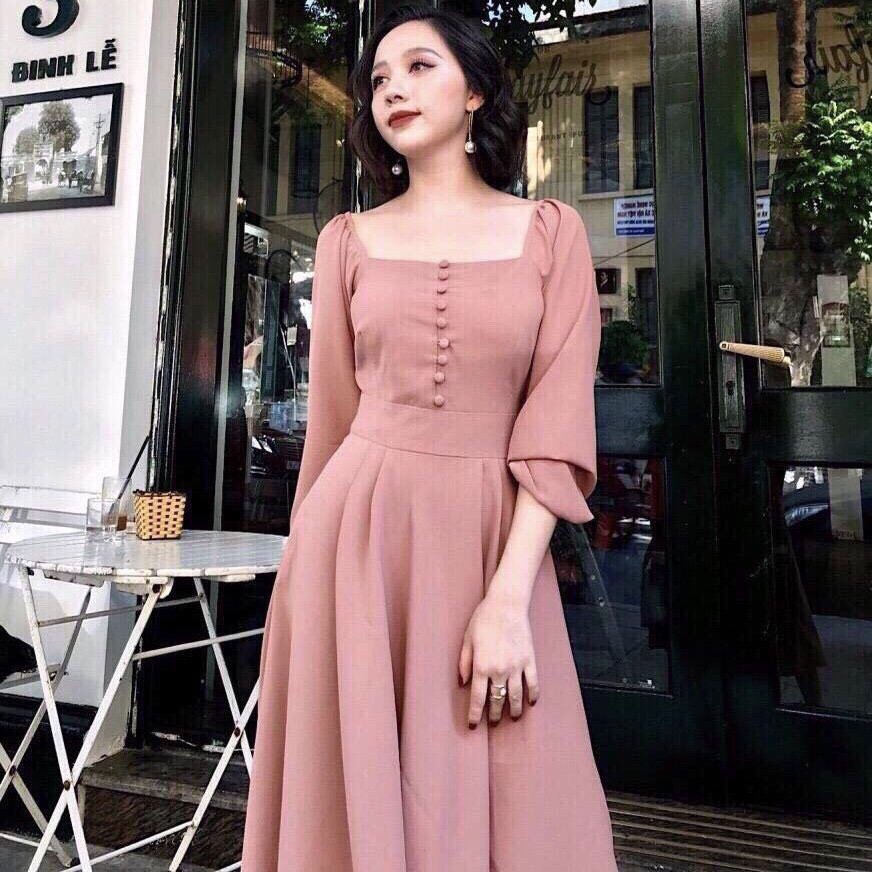 [ẢNH THẬT CUỐI] DM484 - Đầm Maxi Cổ Vuông Phối Nút Bọc Nhiều Màu | BigBuy360 - bigbuy360.vn