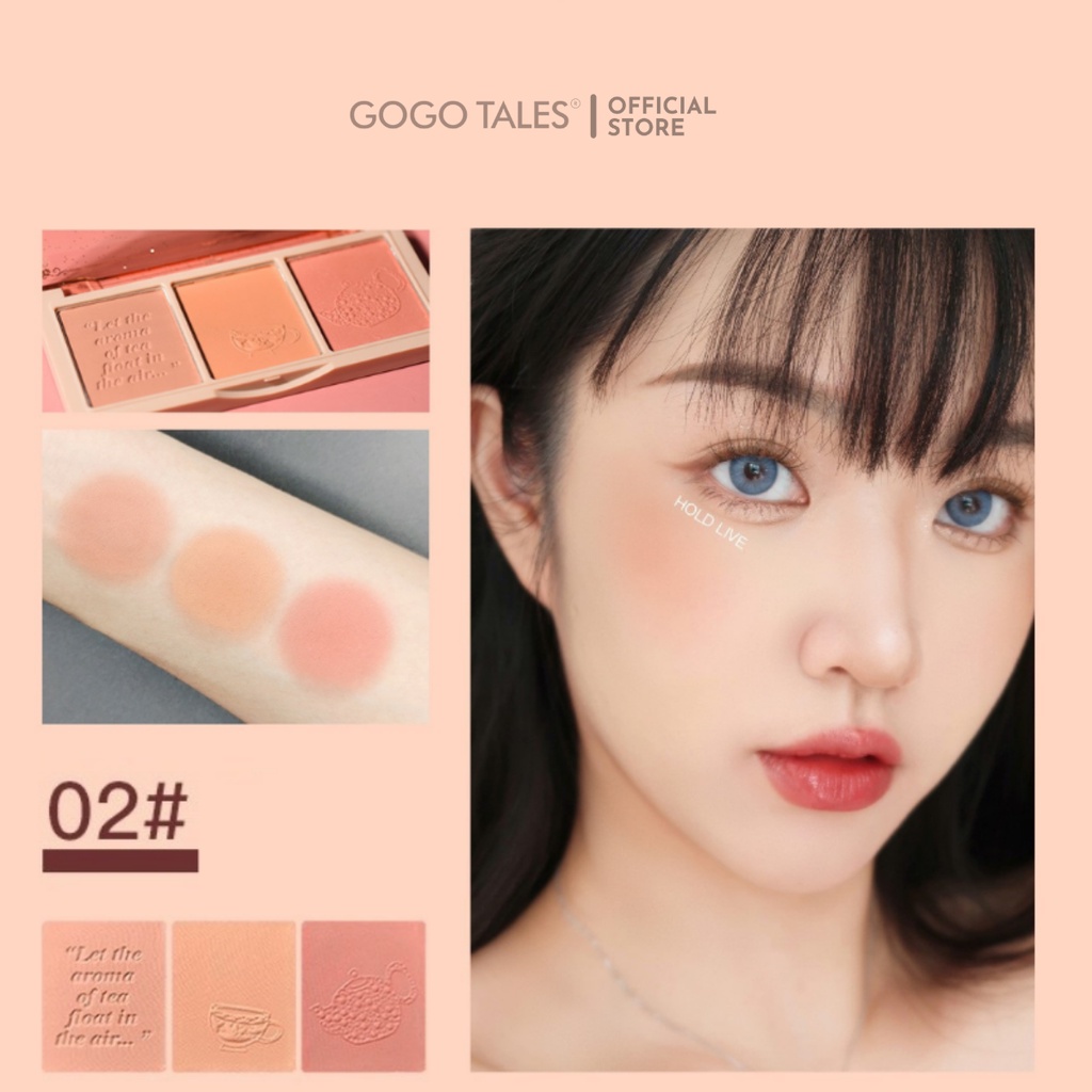 Phấn má hồng Hold Live 3 màu kiềm dầu chống thấm nước lâu trôi Secret Garden Blush HL461