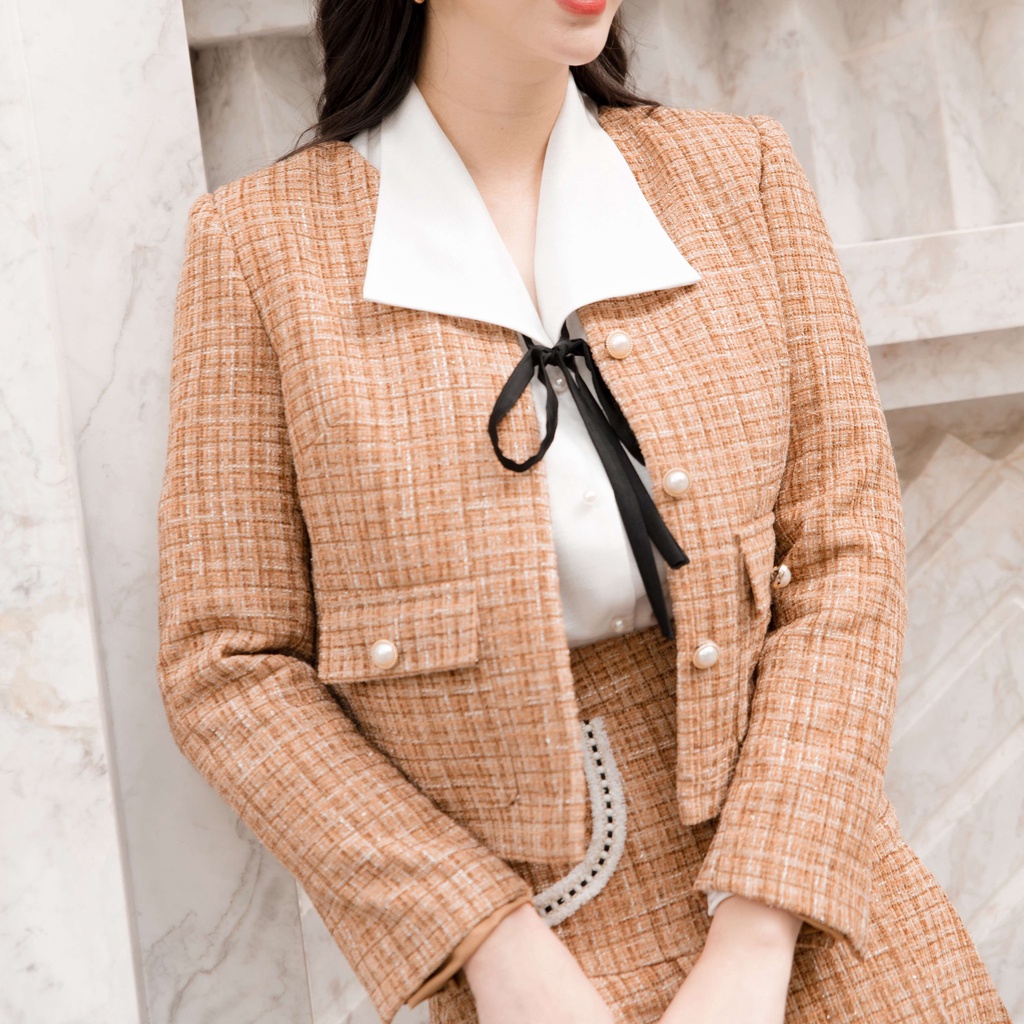 Áo khoác dạ tweed xinh xắn hàng thiết kế chính hãng Giian - A212
