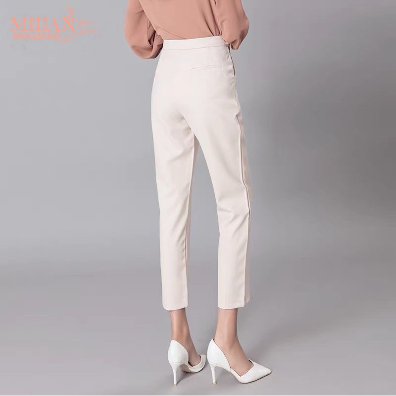 Quần baggy đai vuông vải công sở phối cúc bấm lệch phải mặc đi học làm - Màu Đen Kem - Vải dày dặn - Phối áo sơ mi đẹp