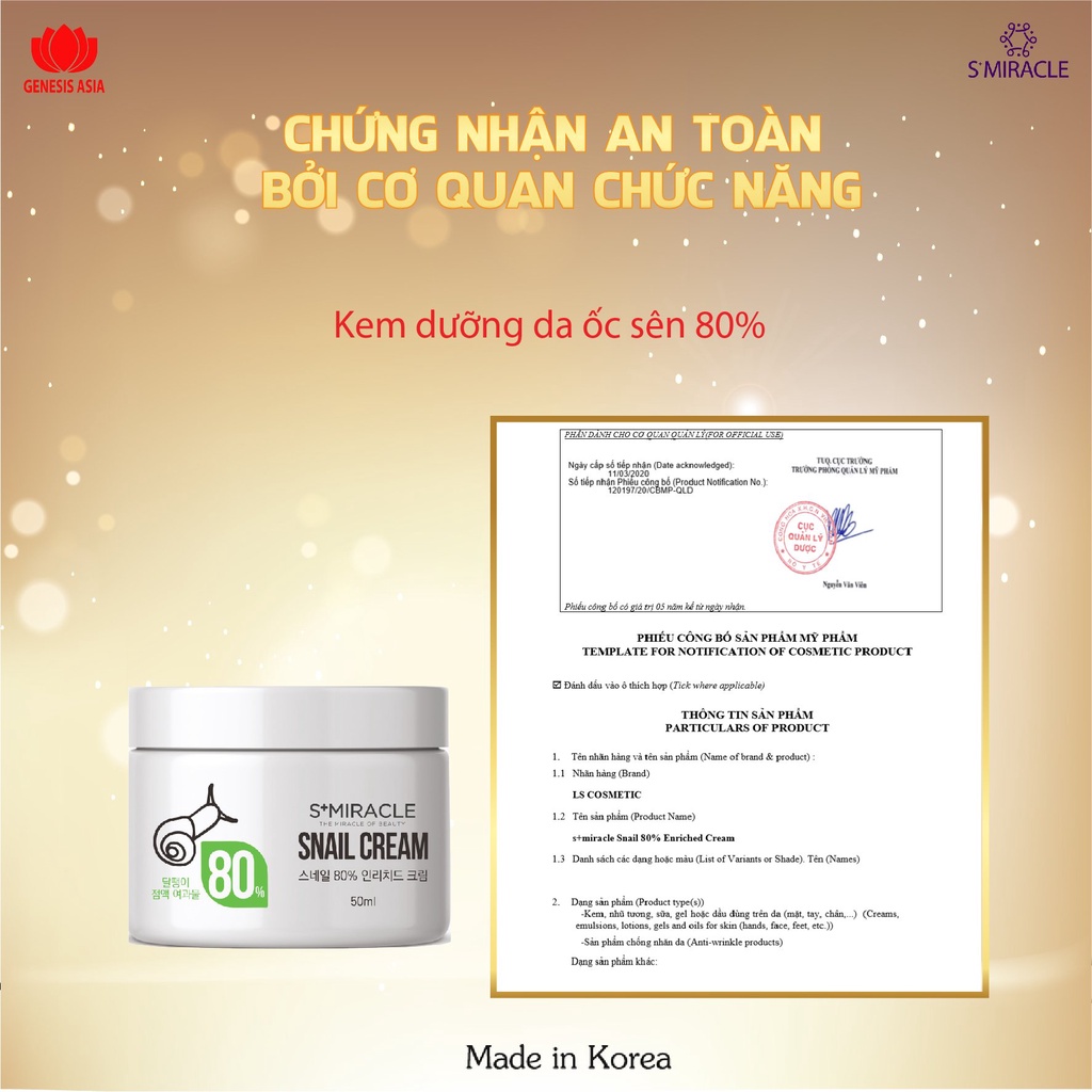 Kem dưỡng trắng da chứa 80% dịch lọc Ốc Sên S+ Miracle Snail Cream 50ml