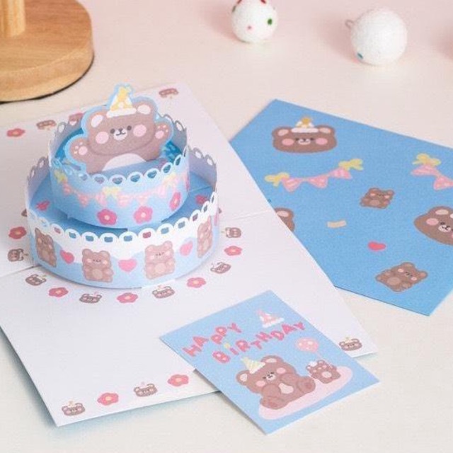 Thiệp Sinh Nhật Bánh Kem 2 Tầng 5D Thiệp Handmade Dễ Thương Thích Hợp Làm Quà Tặng Tặng Kèm Sticker