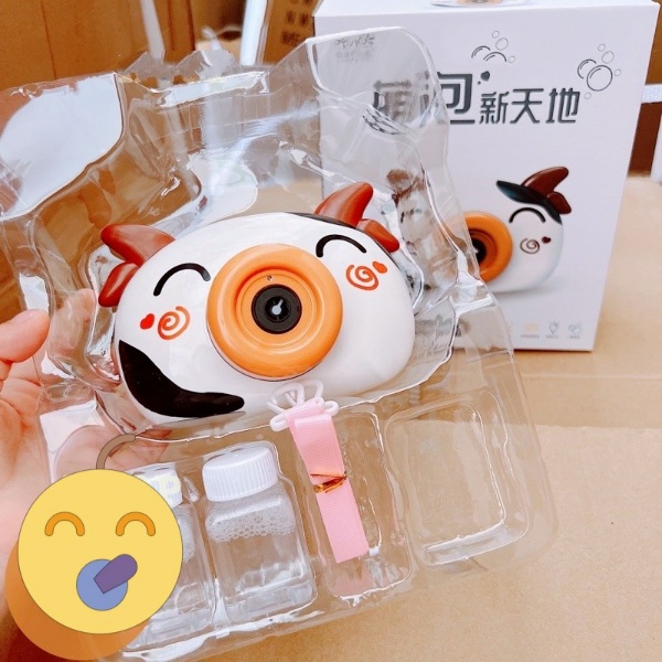 Đồ chơi máy chụp hình bò sữa thổi bong bóng có đèn có nhạc