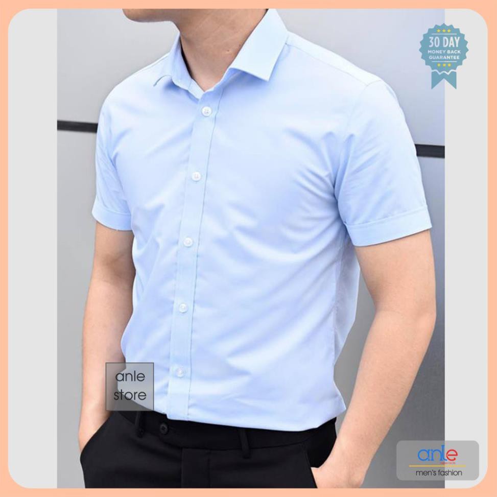 Áo sơ mi nam Ngắn tay Louis Công sở form Slimfit Cotton lụa cao cấp hàng hiệu cộc tay kiểu dáng ôm - Anle Store 💝