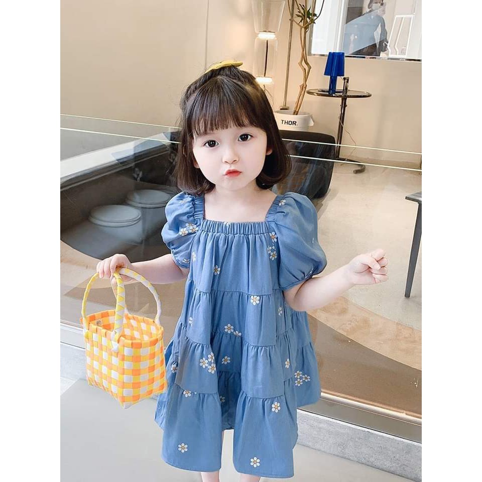 {SIZE ĐẠI} Váy bé gái HOA CÚC 3 TẦNG vải đũi lạnh - siêu xinh cho bé từ 1 - 8 Tuổi