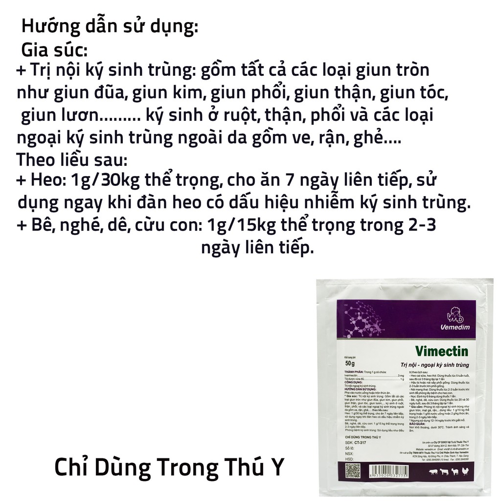 Vimectin –Dùng cho nội, ngoại ký sinh trùng (gói 50g)