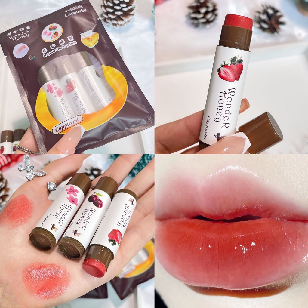 [Hàng mới về]Cappuvini Set 3 Son dưỡng môi dưỡng ẩm đổi màu kháng nước