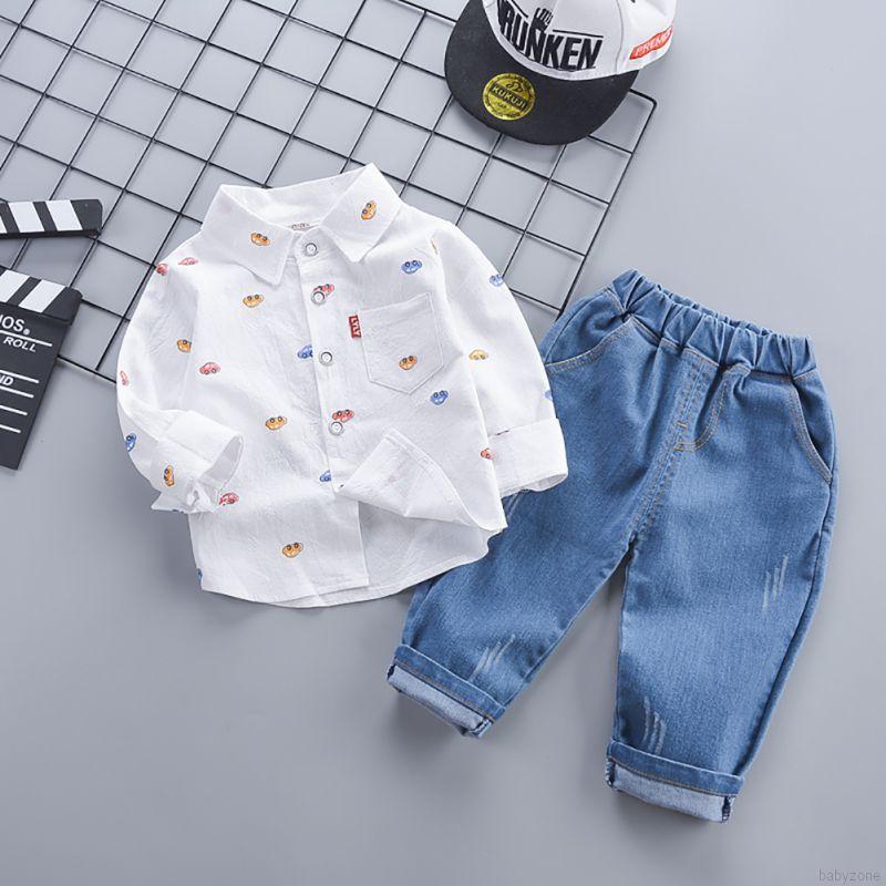 Bộ Áo Thun In Hình Xe Hơi+Quần Jeans Cho Bé Trai
