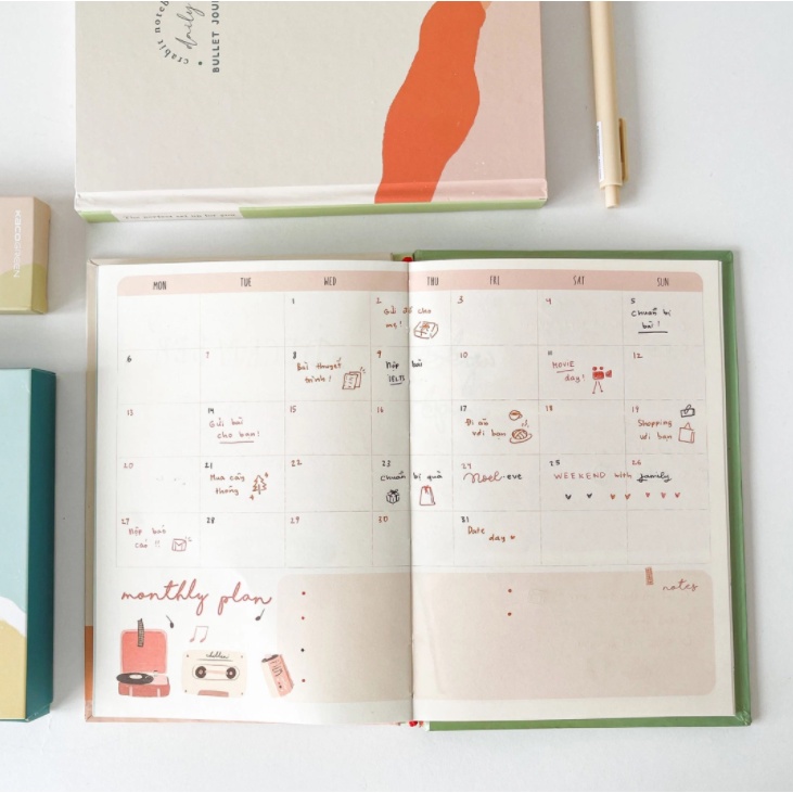 Combo Sổ Crabit Playful Daily Bullet Journal - Sổ in sẵn layout bullet journal 12 tháng