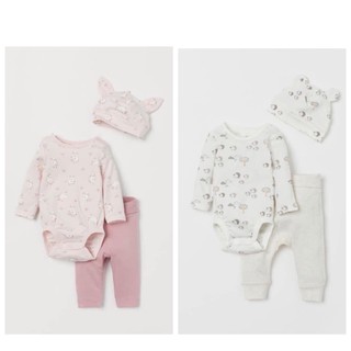 Set 3ct body kèm mũ H&M sơ sinh