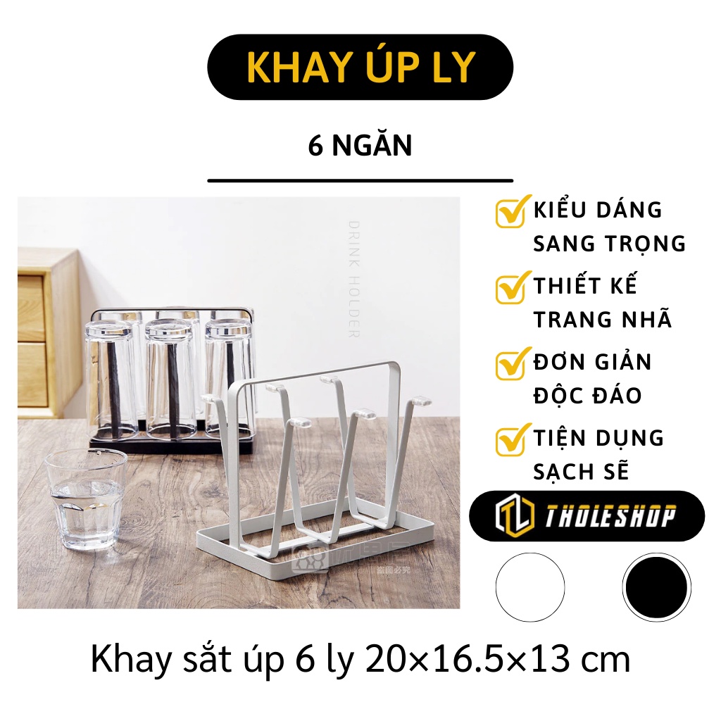 Khay Úp Ly - Giá Úp Cốc 6 Nhánh Sắt Sơn Tĩnh Điên Chống Gỉ Tiện Dụng Và Sạch Sẽ 9403