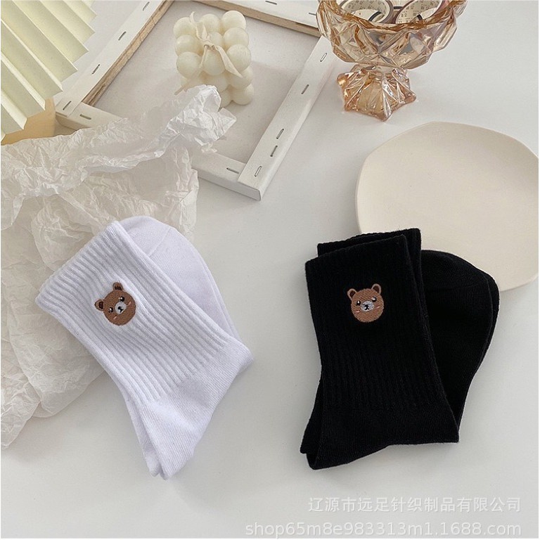 Tất cổ cao nam nữ vớ brown thêu vintage cotton kháng khuẩn thời trang hàn quốc giá rẻ MRSOCKS VC014