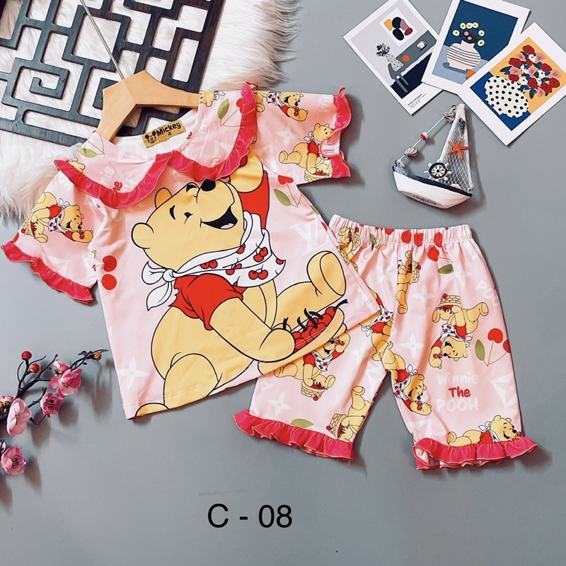 Đồ bộ pijama bé gái áo cộc quần lửng thun lạnh 3D mềm mát in hình cute mặc nhà mặc ngủ 12-21kg