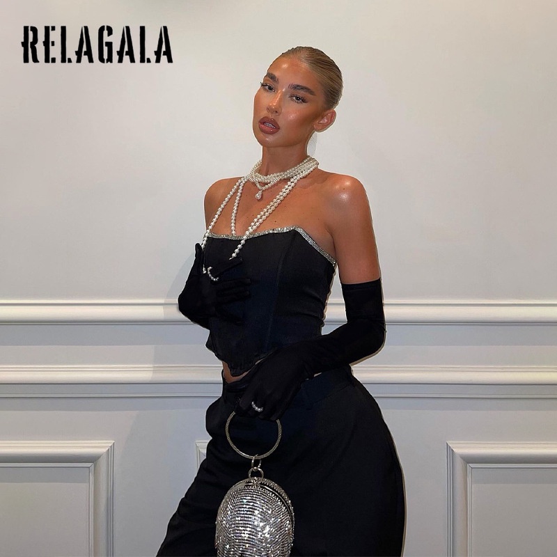 Áo ống Relagala màu trơn đính kim cương quyến rũ thời trang cho nữ