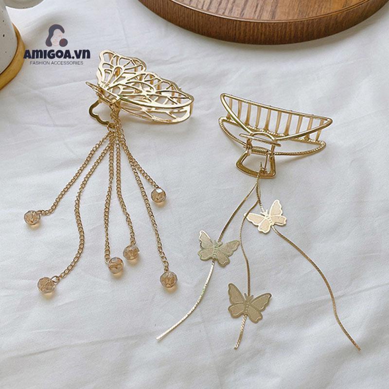Kẹp Tóc Hình Bướm Bằng Kim Loại Kích Thước Lớn Thanh Lịch Sang Trọng