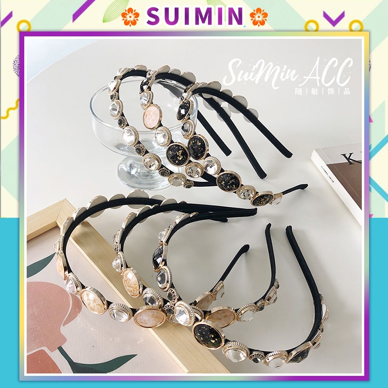 Băng đô cài tóc đính đá và ngọc trai nhân tạo phong cách Hàn Quốc mới