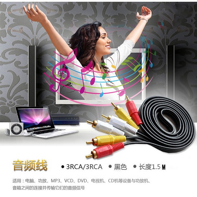 Dây Cáp Âm Thanh / video 3 Đầu Hoa Sen 3 rca Sang 3rca Dài 1.5m av 3 rca Chuyên Dụng