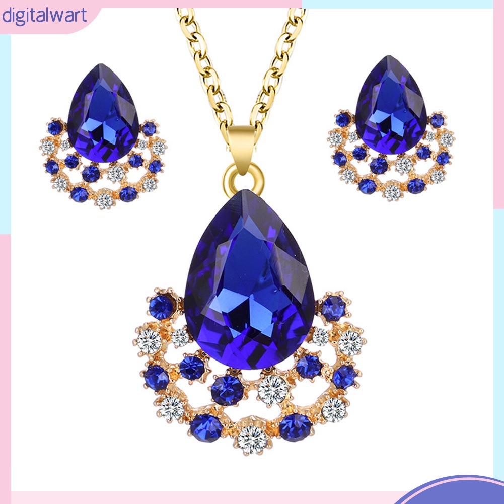 Set 3 Vòng cổ / Bông Tai Đính Đá Hình Giọt Nước