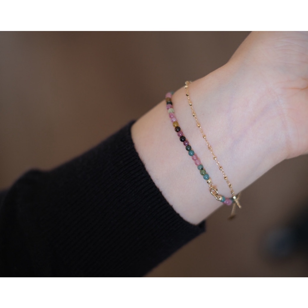 Vòng Tay Hạt Đá Tự Nhiên Siêu Mỏng 3mm Màu Trắng Hoa Hồng